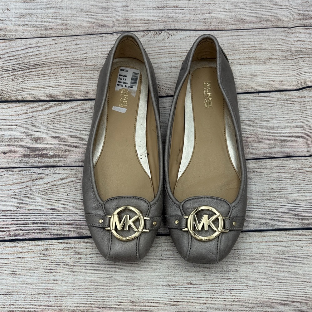 Michael Kors Metallic Gray Loafers with Gold Accent